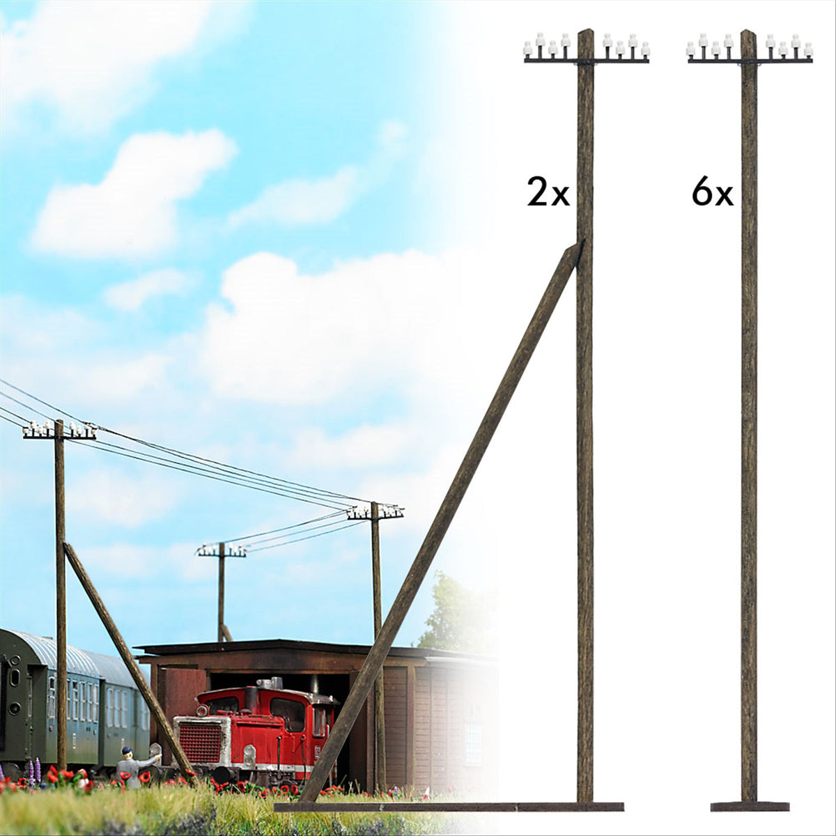 Busch 1499 HO Scale Real-Wood Telegraph Poles Kit, pkg(8)