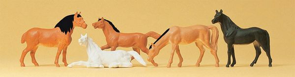 Preiser 14150 HO Scale Animals Horses pkg(5)