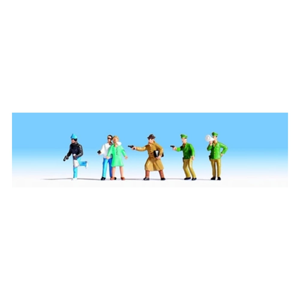 Noch 15096 HO Scale Criminal/Bad Boys w/Guns & Police -- 3 Armed Robbers, Female Hostage & 2 Policemen