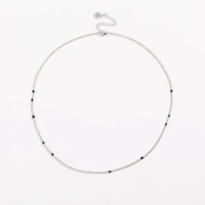 Dainty Black Onyx Beaded Link Necklace for Women in White or Yellow Gold by Hollywood Sensation®