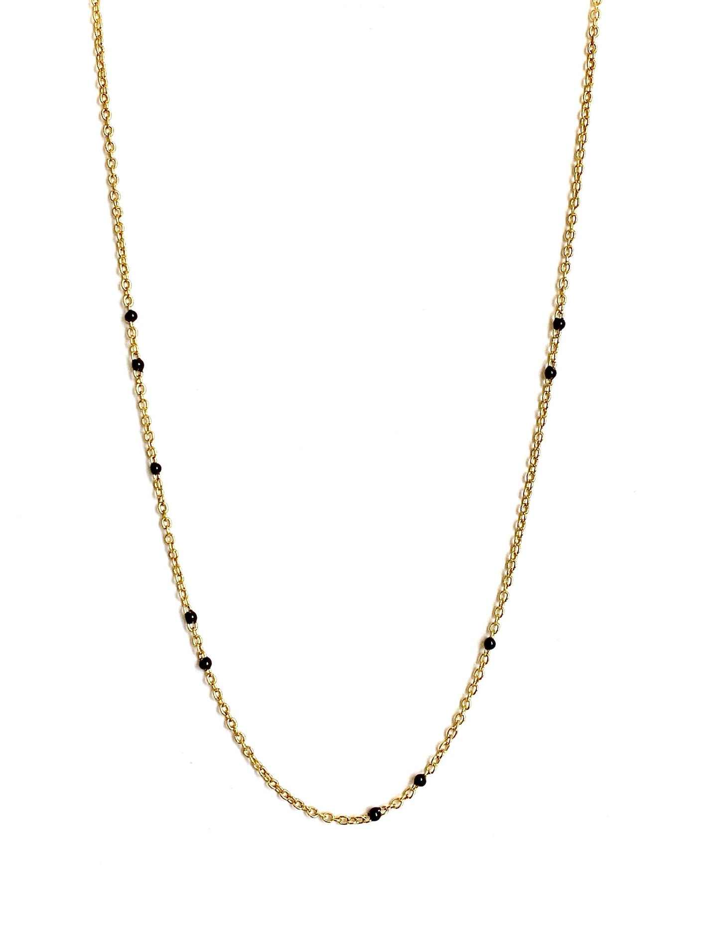 Dainty Black Onyx Beaded Link Necklace for Women in White or Yellow Gold by Hollywood Sensation®