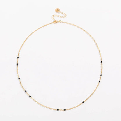 Dainty Black Onyx Beaded Link Necklace for Women in White or Yellow Gold by Hollywood Sensation®