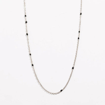 Dainty Black Onyx Beaded Link Necklace for Women in White or Yellow Gold by Hollywood Sensation®
