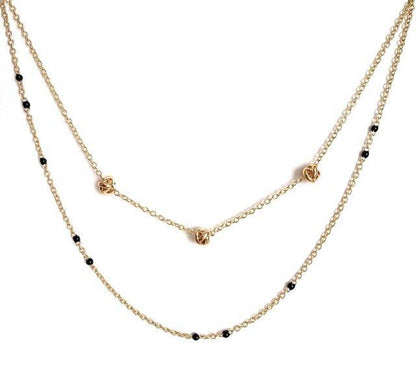 Dainty Black Onyx Beaded Link Necklace for Women in White or Yellow Gold by Hollywood Sensation®