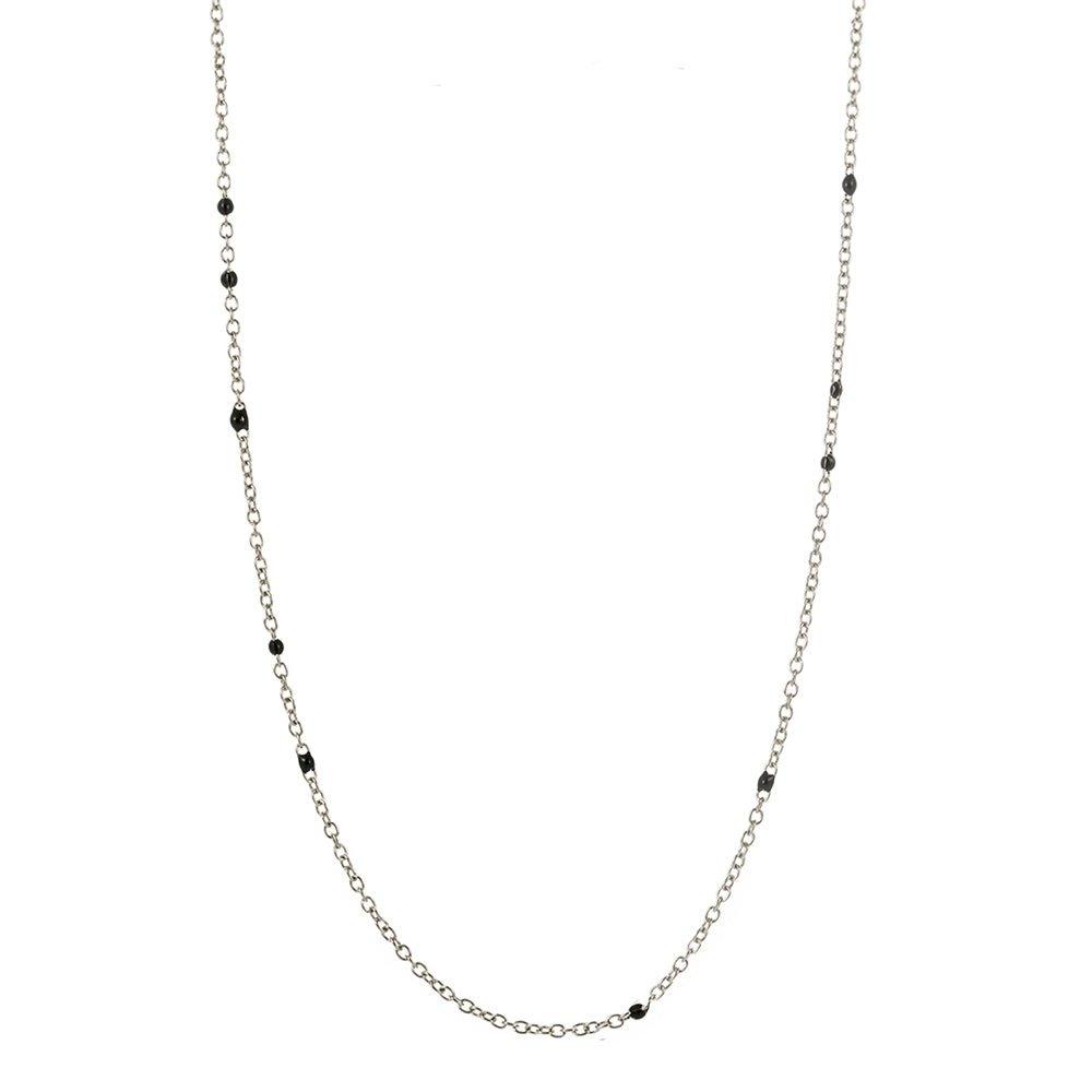 Dainty Black Onyx Beaded Link Necklace for Women in White or Yellow Gold by Hollywood Sensation®
