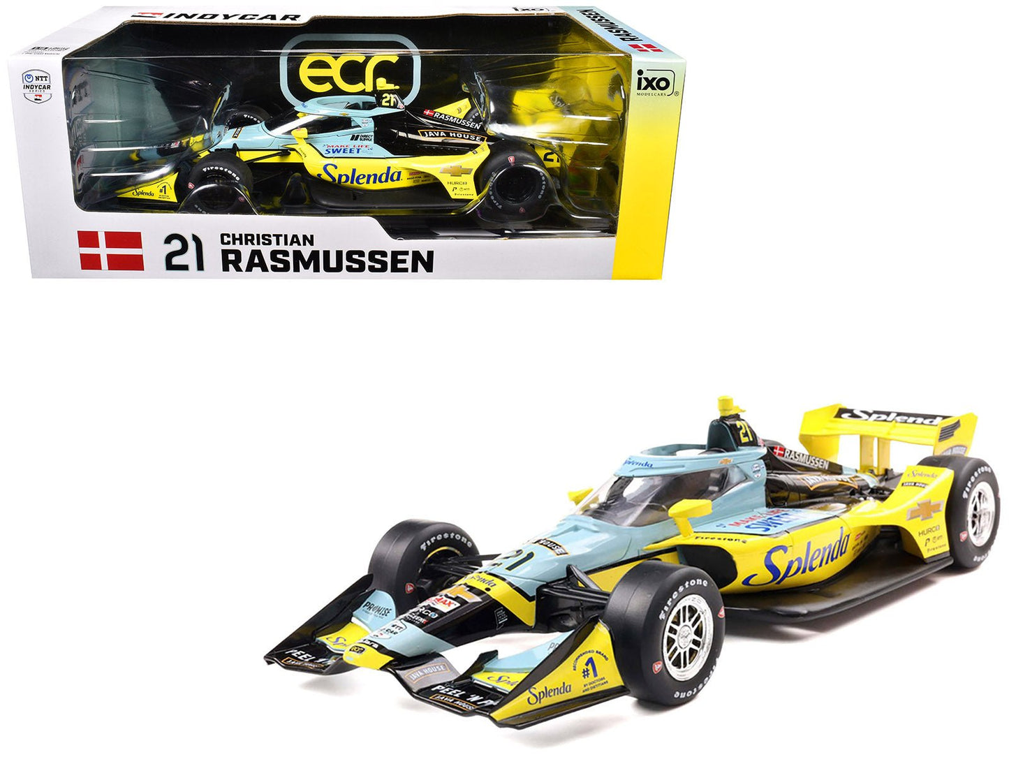 Dallara IndyCar #21 Christian Rasmussen "Splenda" Ed Carpenter Racing (Road Course Configuration) "NTT IndyCar Series" (2025) 1/18 Diecast Model Car by IXO Models  free shipping USA
