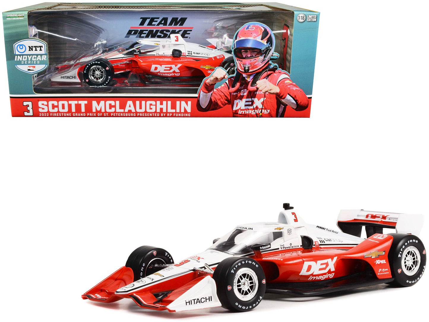 Dallara IndyCar #3 Scott McLaughlin "DEX Imaging" Team Penske (Road Course Configuration) "NTT IndyCar Series" First Win Firestone Grand Prix of St. Petersburg (2022) 1/18 Diecast Model Car by Greenlight  free shipping USA