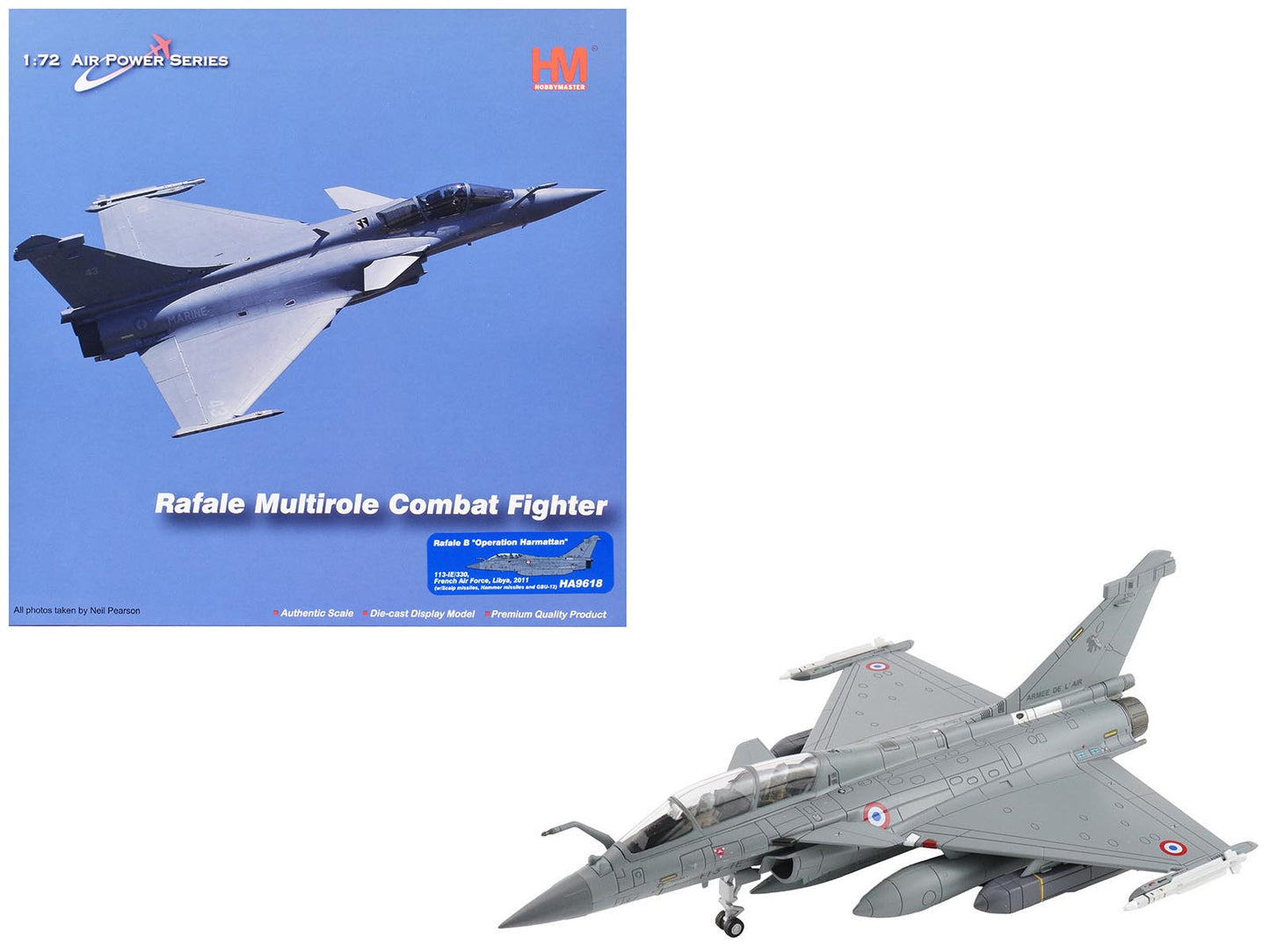 Dassault Rafale B Fighter Aircraft "113-IE/330 Libya" (2011) French Air Force "Air Power Series" 1/72 Diecast Model by Hobby Master  free shipping USA