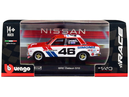Datsun 510 #46 John Morton Red and White "BRE (Brock Racing Enterprises)" "Race" Series 1/43 Diecast Model Car by Bburago  free shipping USA