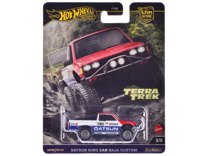 Datsun King Cab Baja Custom Pickup Truck #720 White and Blue with Red Hood "Terra Trek" Series Diecast Model Car by Hot Wheels  free shipping USA