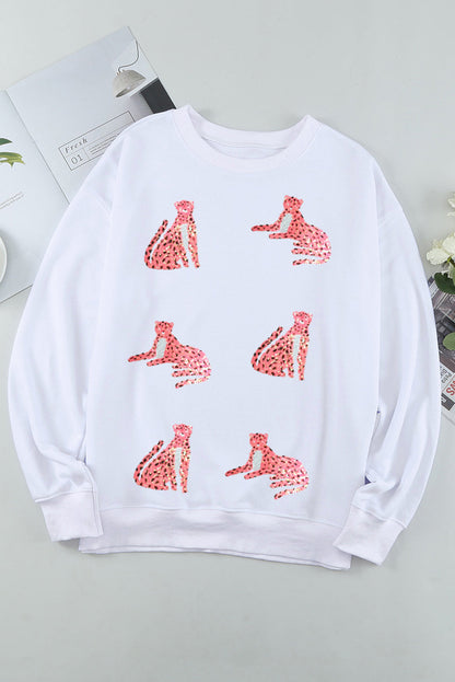 Leopard Round Neck Long Sleeve Sweatshirt