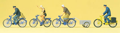 Preiser 10507 HO Scale Sports & Recreation Cyclists w/Bicycle Trailer