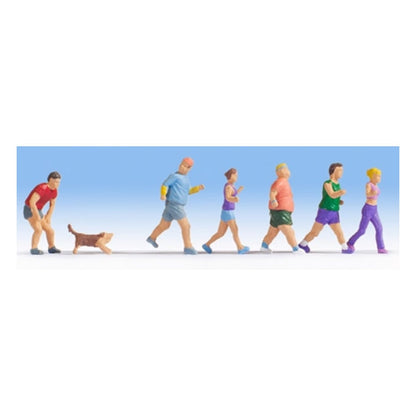 Noch 15869 HO Scale Joggers & Dog -- pkg(7)