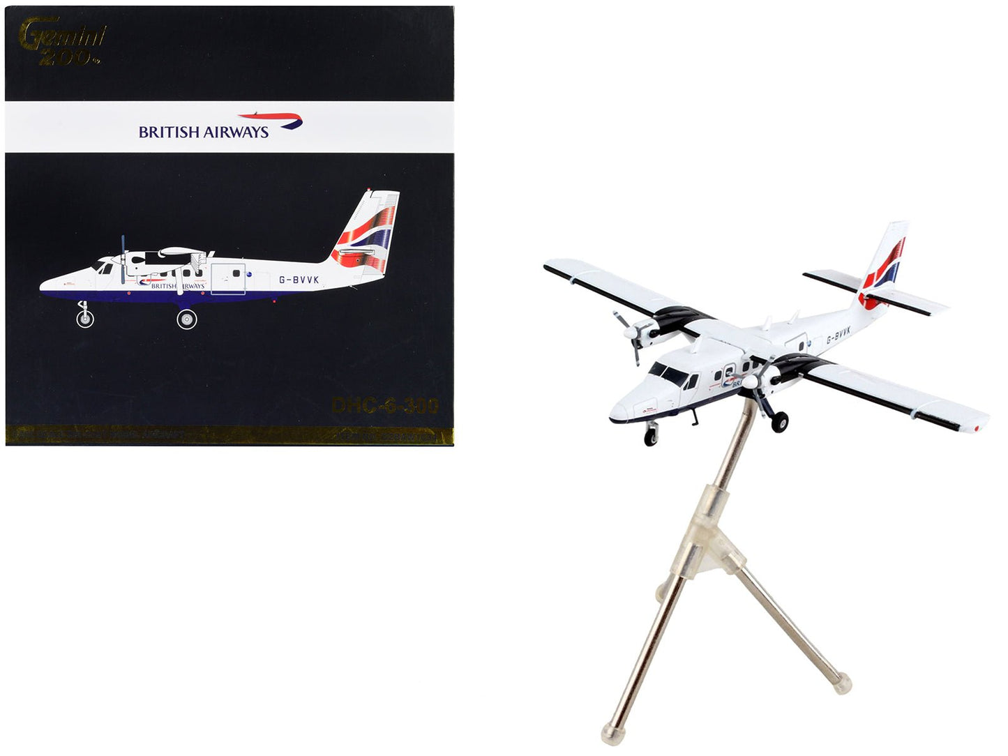 De Havilland DHC-6-300 Commercial Aircraft "British Airways" White with Striped Tail "Gemini 200" Series 1/200 Diecast Model Airplane by GeminiJets  free shipping USA