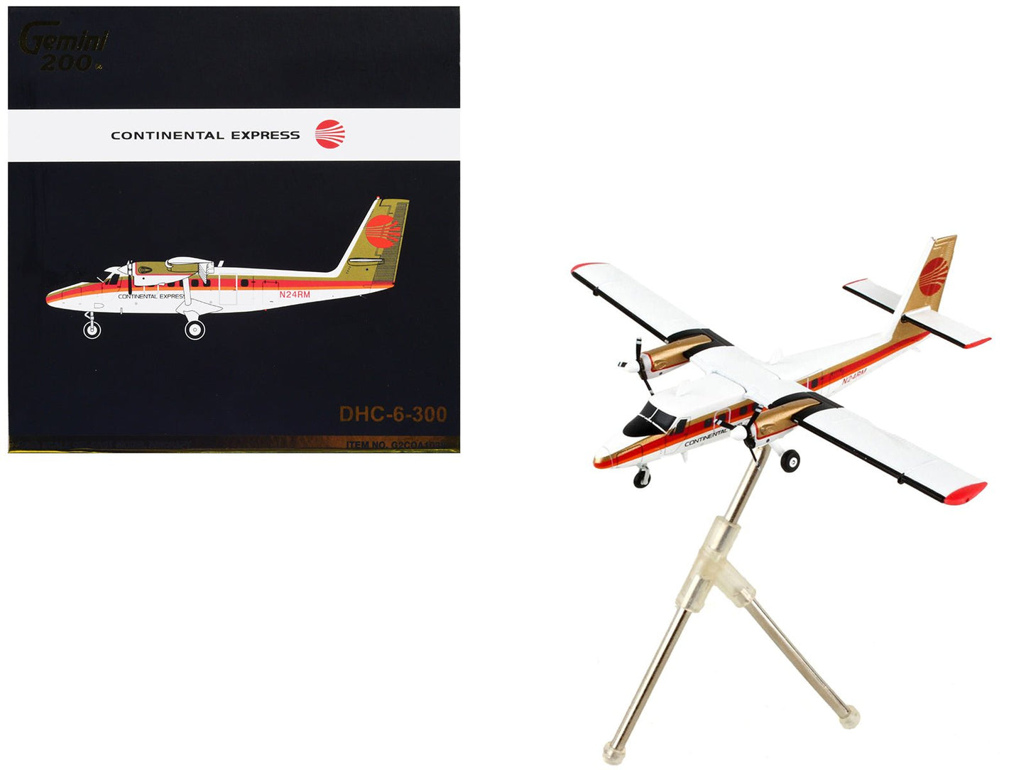 De Havilland DHC-6-300 Commercial Aircraft "Continental Express" White with Red Stripes and Gold Tail "Gemini 200" Series 1/200 Diecast Model Airplane by GeminiJets  free shipping USA