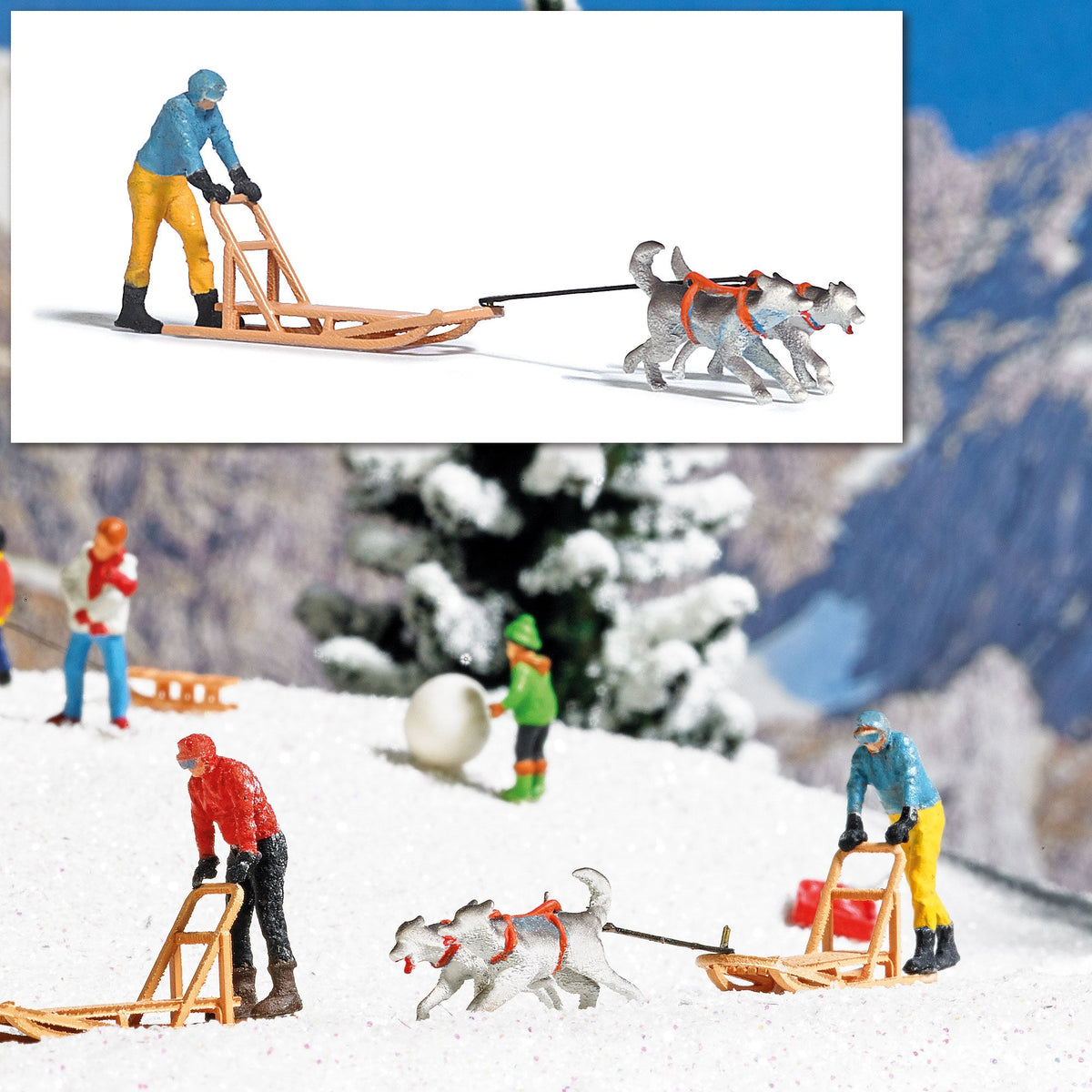 Busch 7817 HO Scale Dogsled Action Set, Blue-Jacket Musher