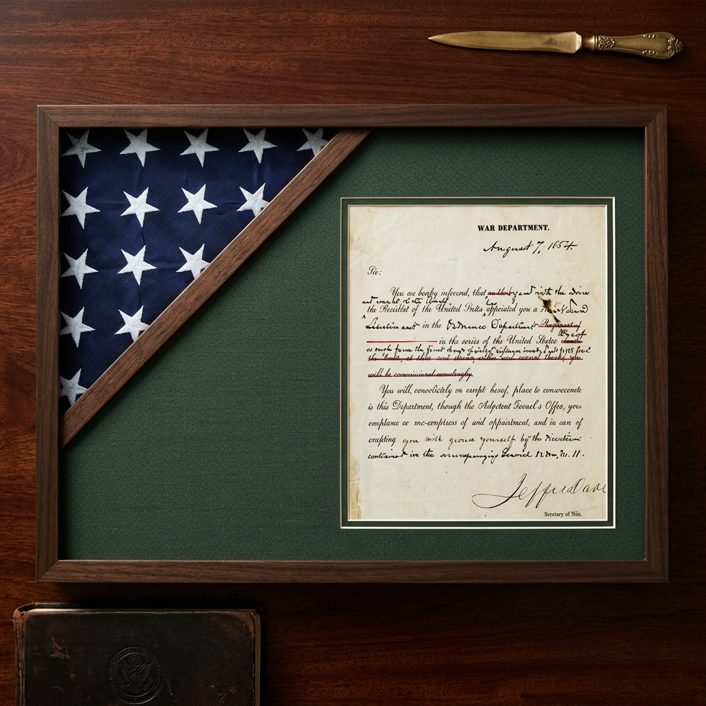 Shadow box for 3ft x 5ft flag with 8.5 x 11 Document holder