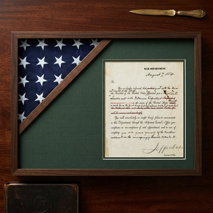 Shadow box for 3ft x 5ft flag with 8.5 x 11 Document holder