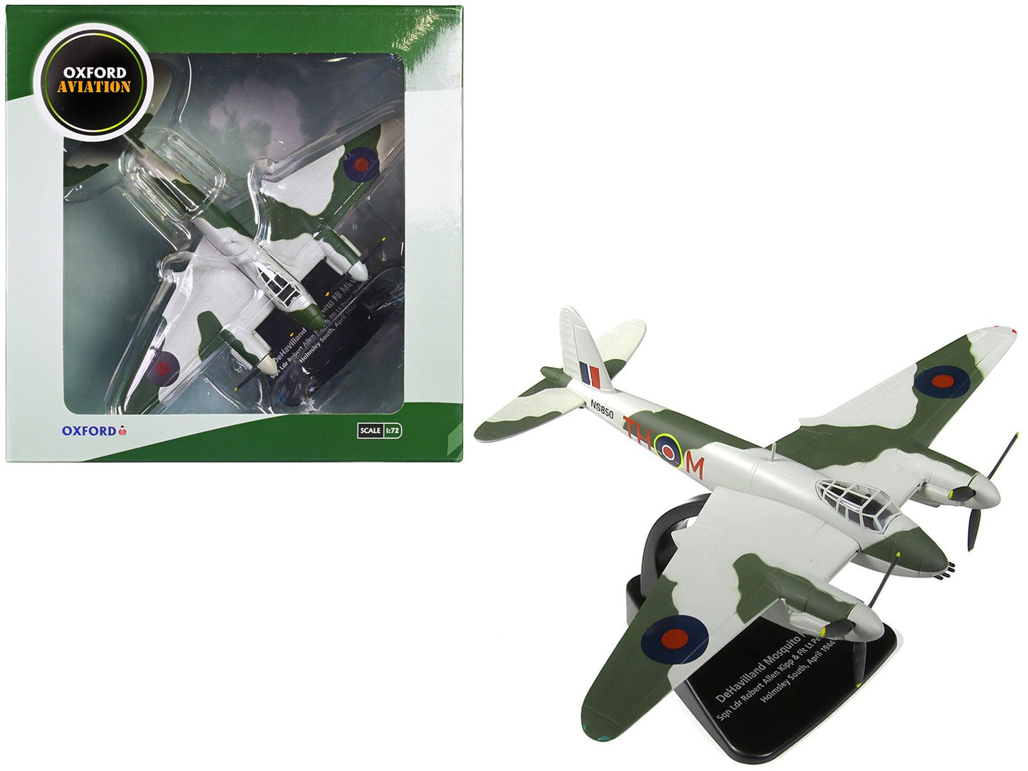 DeHavilland Mosquito FB MKVI Combat Aircraft "Sqd. Ldr. Robert Allen Kip and Flt. Lt. Peter Huletsky Holmsley South" (1944) Royal Air Force "Oxford Aviation" Series 1/72 Diecast Model Airplane by Oxford Diecast  free shipping USA