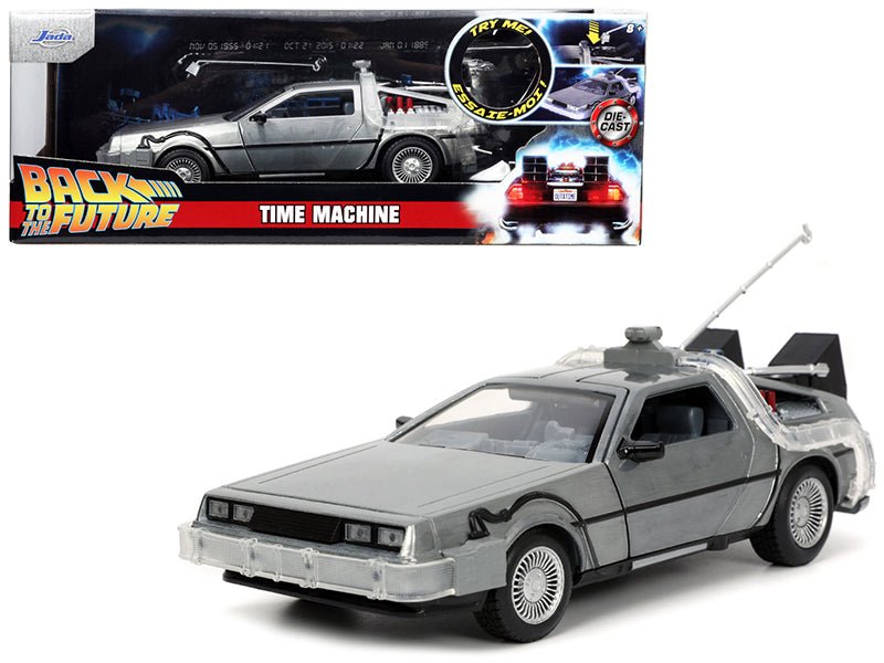 DeLorean Brushed Metal Time Machine with Lights "Back to the Future" (1985) Movie "Hollywood Rides" Series 1/24 Diecast Model Car by Jada  free shipping USA