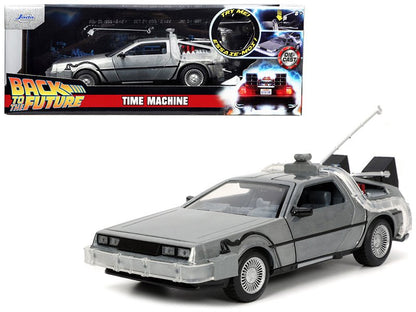 DeLorean Brushed Metal Time Machine with Lights "Back to the Future" (1985) Movie "Hollywood Rides" Series 1/24 Diecast Model Car by Jada  free shipping USA