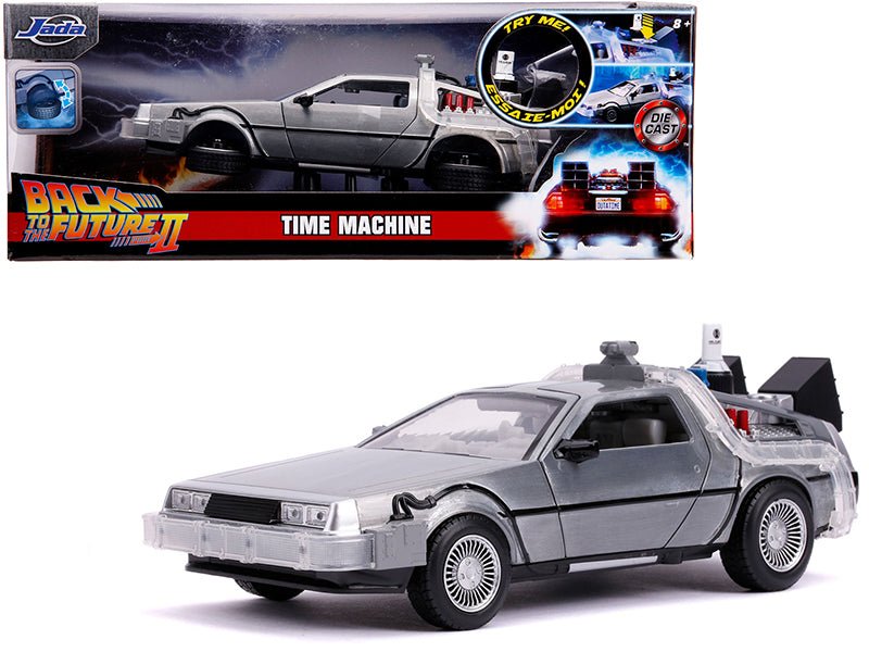 DeLorean Brushed Metal Time Machine with Lights (Flying Version) "Back to the Future Part II" (1989) Movie "Hollywood Rides" Series 1/24 Diecast Model Car by Jada  free shipping USA