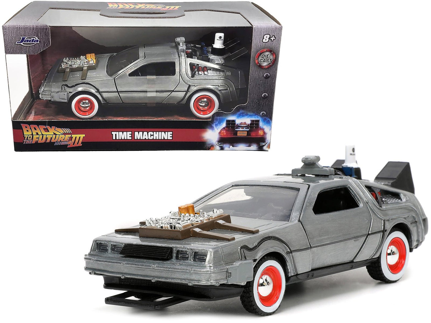 DeLorean DMC (Time Machine) Brushed Metal "Back to the Future Part III" (1990) Movie "Hollywood Rides" Series 1/32 Diecast Model Car by Jada  free shipping USA