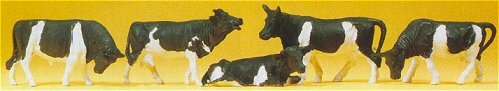 Preiser 14155 HO Scale Animals Cows - Colors may vary, black/white