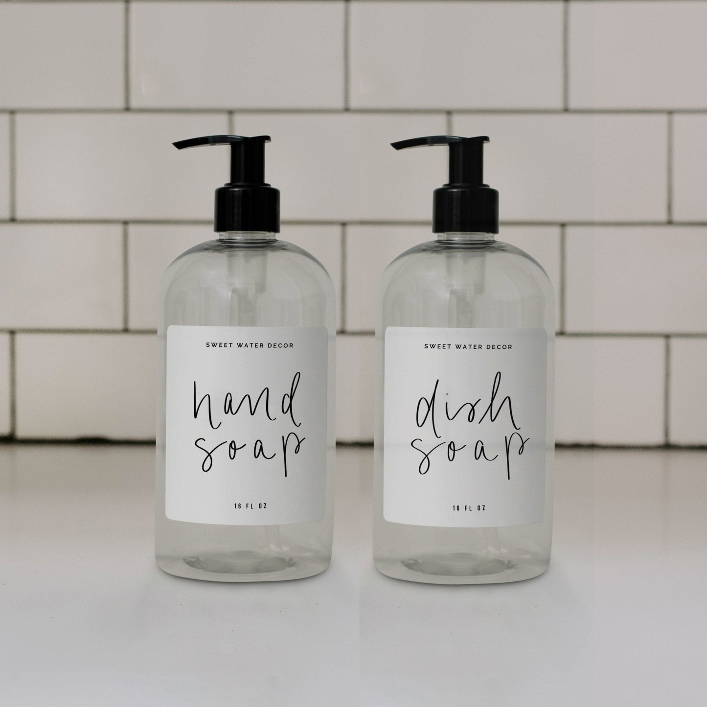 16oz Clear Plastic Countertop Dispenser Set of 2 - White Label by Sweet Water Decor