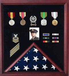 Personalized flag display case - Cherry Case With Photo Display