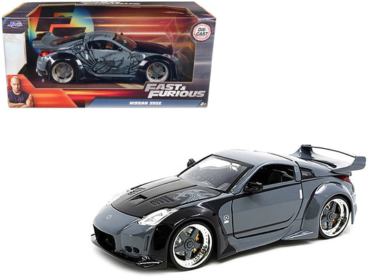 D.K.'s Nissan 350Z Gray and Black with Graphics "Fast & Furious" Movie 1/24 Diecast Model Car by Jada  free shipping USA
