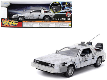 DMC DeLorean Time Machine Brushed Metal (Frost Version) with Lights "Back to the Future" (1985) Movie "Hollywood Rides" Series 1/24 Diecast Model Car by Jada  free shipping USA