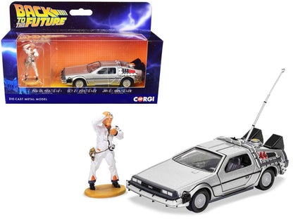 DMC DeLorean Time Machine with Doc Brown Figure "Back to the Future" (1985) Movie Diecast Model Car by Corgi  free shipping USA