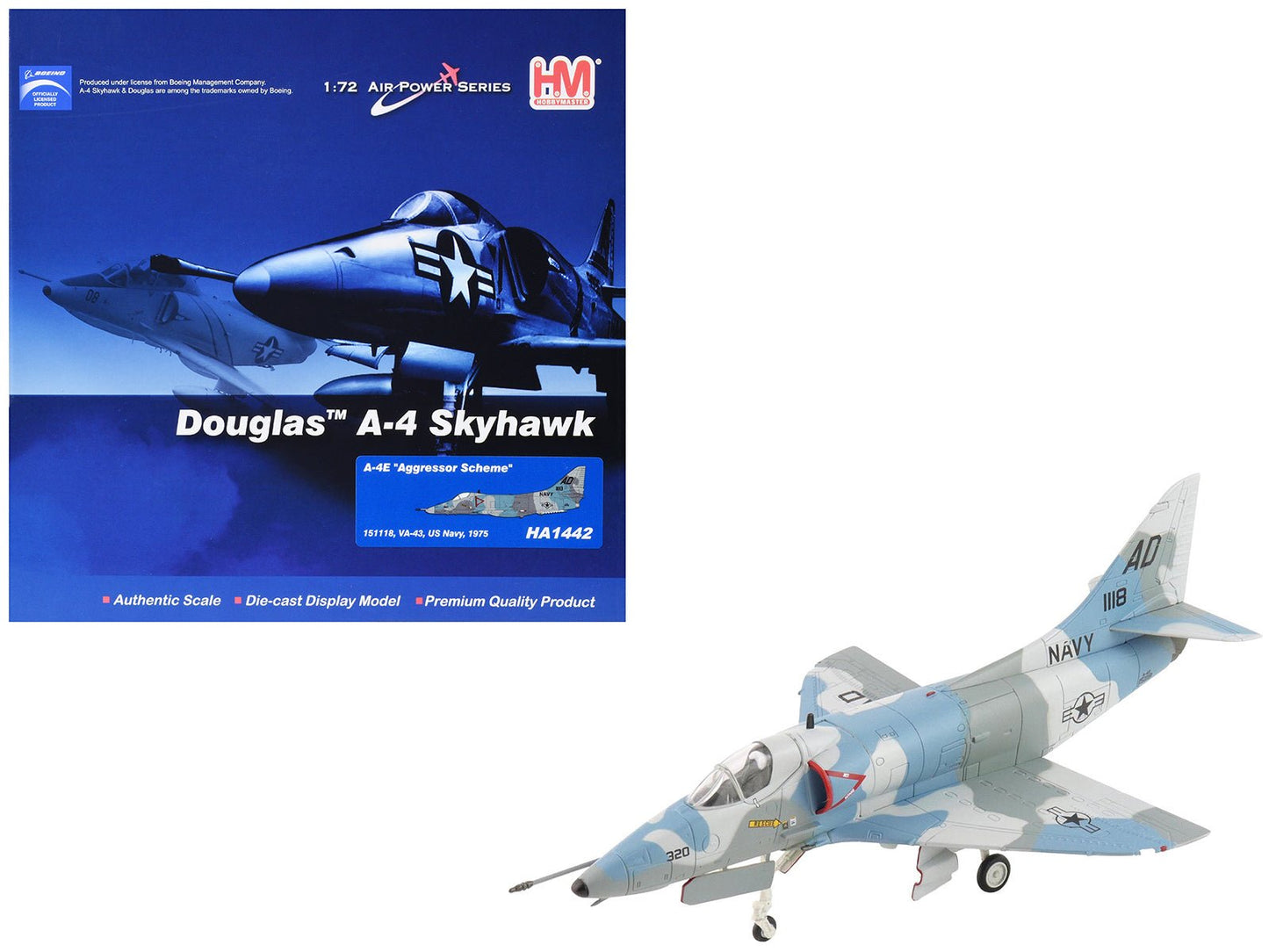 Douglas A-4E Skyhawk Aircraft "151118 Aggressor Scheme VA-43" (1975) United States Navy "Air Power Series" 1/72 Diecast Model by Hobby Master  free shipping USA