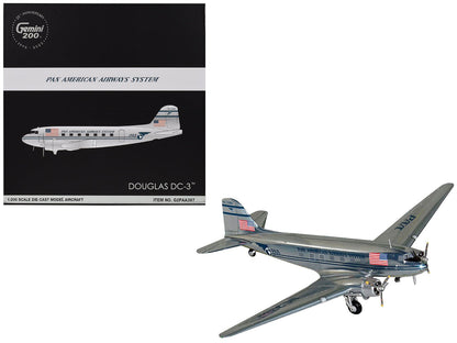 Douglas DC-3 Commercial Aircraft "Pan American Airways" (NC33611) Polished Metal Finish "Gemini 200" Series 1/200 Diecast Model Airplane by GeminiJets  free shipping USA