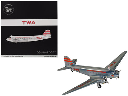 Douglas DC-3 Commercial Aircraft "TWA (Trans World Airlines)" (NC1943) Polished Metal Finish with Red Tail Stripes "Gemini 200" Series 1/200 Diecast Model Airplane by GeminiJets  free shipping USA