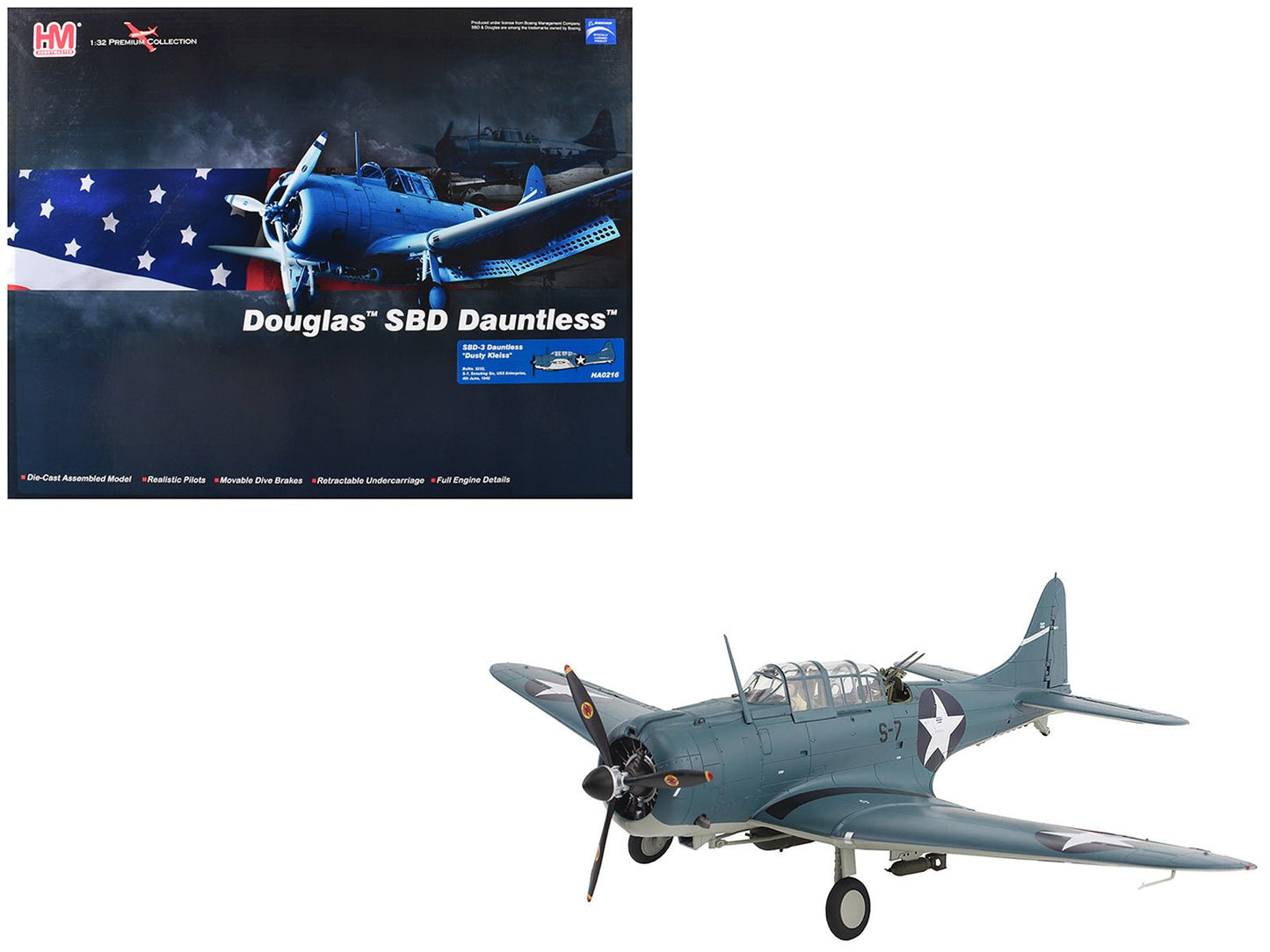 Douglas SBD-3 Dauntless Aircraft "Dusty Kleiss S-7 Scouting Six USS Enterprise" (1942) United States Navy "Premium Collection" 1/32 Diecast Model by Hobby Master  free shipping USA