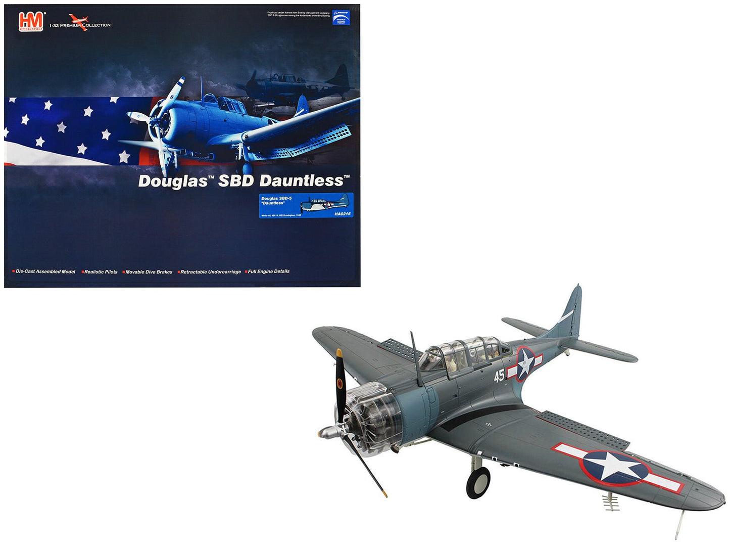Douglas SBD-5 Dauntless Bomber Aircraft "VB-16 USS Lexington" (1943) United States Navy "Premium Collection" 1/32 Diecast Model by Hobby Master  free shipping USA