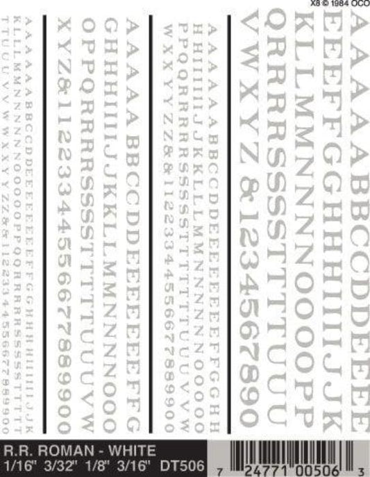 Woodland Scenics DT506 RR Roman White Decals 1/16-3/16" Train Decal Sheet