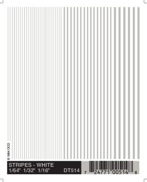 Woodland Scenics DT514 Stripes White 1/64-3/16" Train Decal Sheet