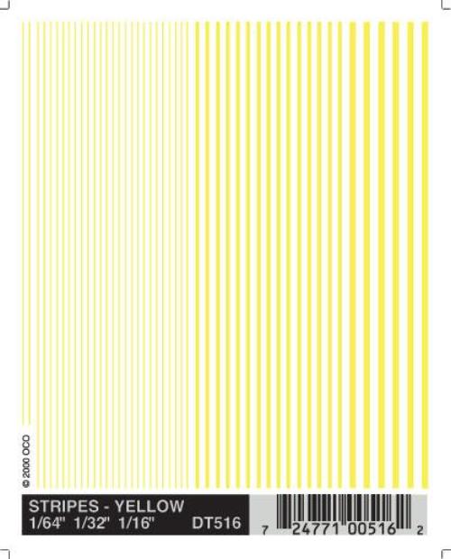 Woodland Scenics DT516 Stripes Yellow 1/64-3/16" Train Decal Sheet