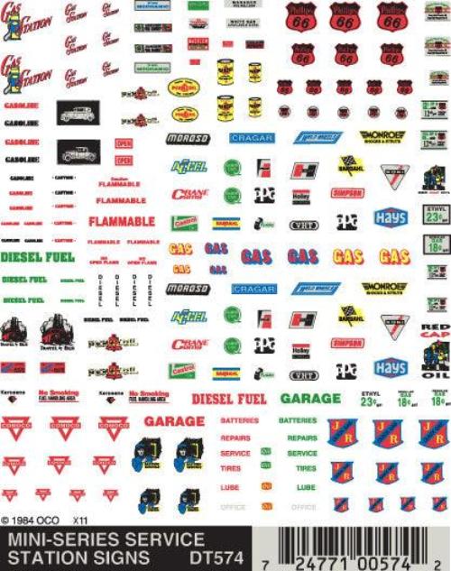 Woodland Scenics DT574 Service Station Signs Train Decal Sheet