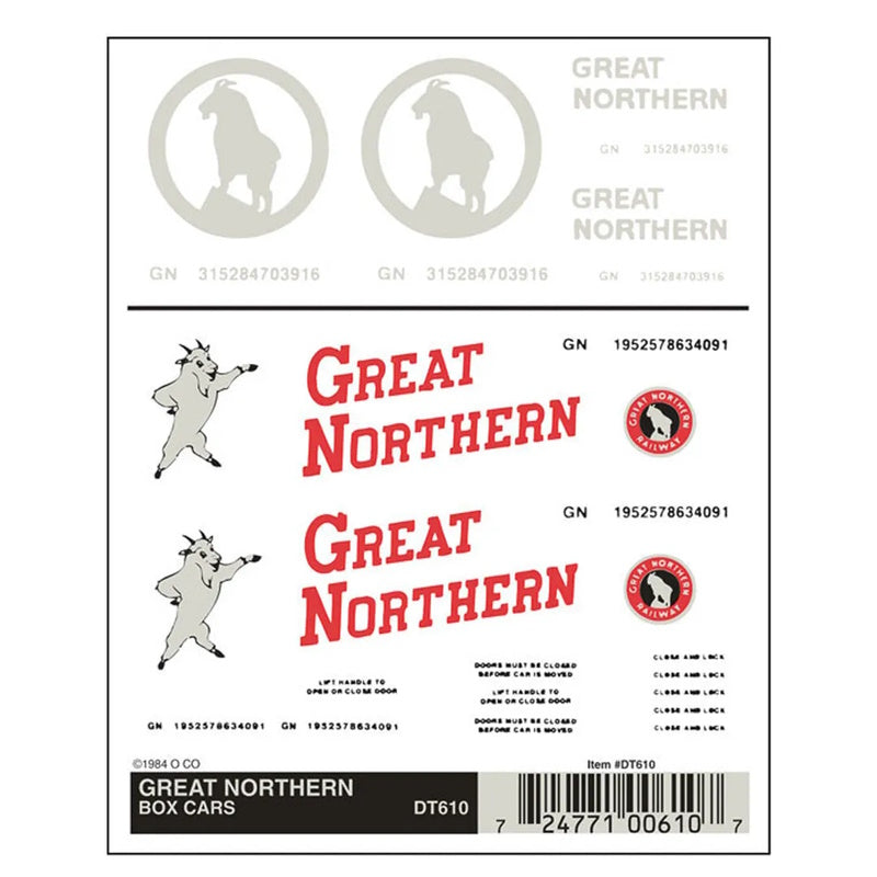 Woodland Scenics DT610 HO-Scale Boxcar GN-Dry Transfer Decals Great Northern