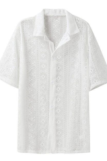 Men's Full Size Lace Half Sleeve Button Down Shirt Plus Size