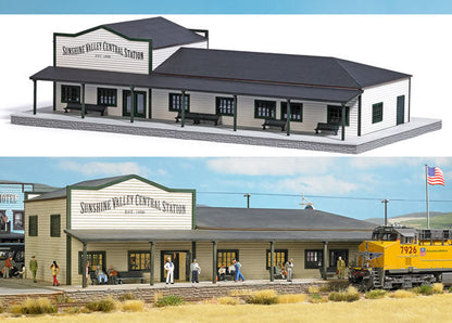 Busch 9721 HO Scale North American-Style Wood Train Station - Laser-Cut Wood Kit