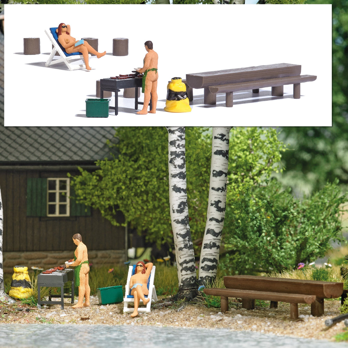 Busch 7946 HO Scale Nude Barbecue Grilling Action Set
