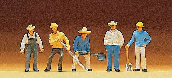Preiser 10031 HO Scale Railroad Personnel Track Workers pkg(5)
