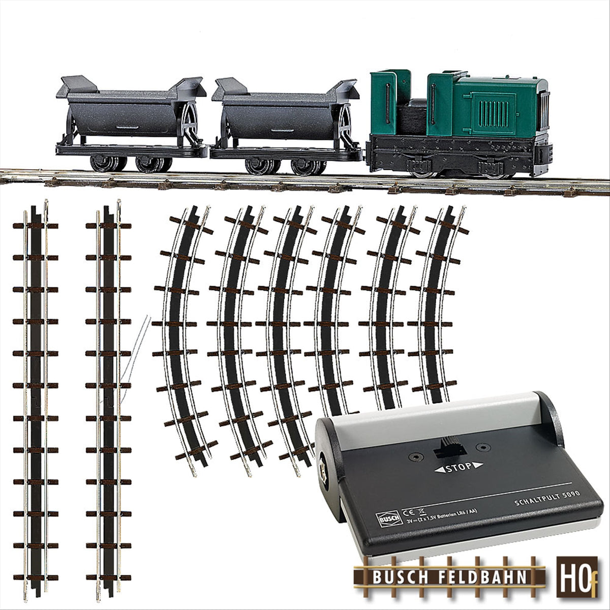 Busch 12000 HO Scale Feldbahn Diesel Train Set, Dump Cars