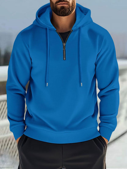 Men's Full Size Quarter Zip Long Sleeve Drawstring Hoodie Plus Size