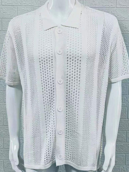 Men's Button Down Collared Neck Hollow Out Shirt